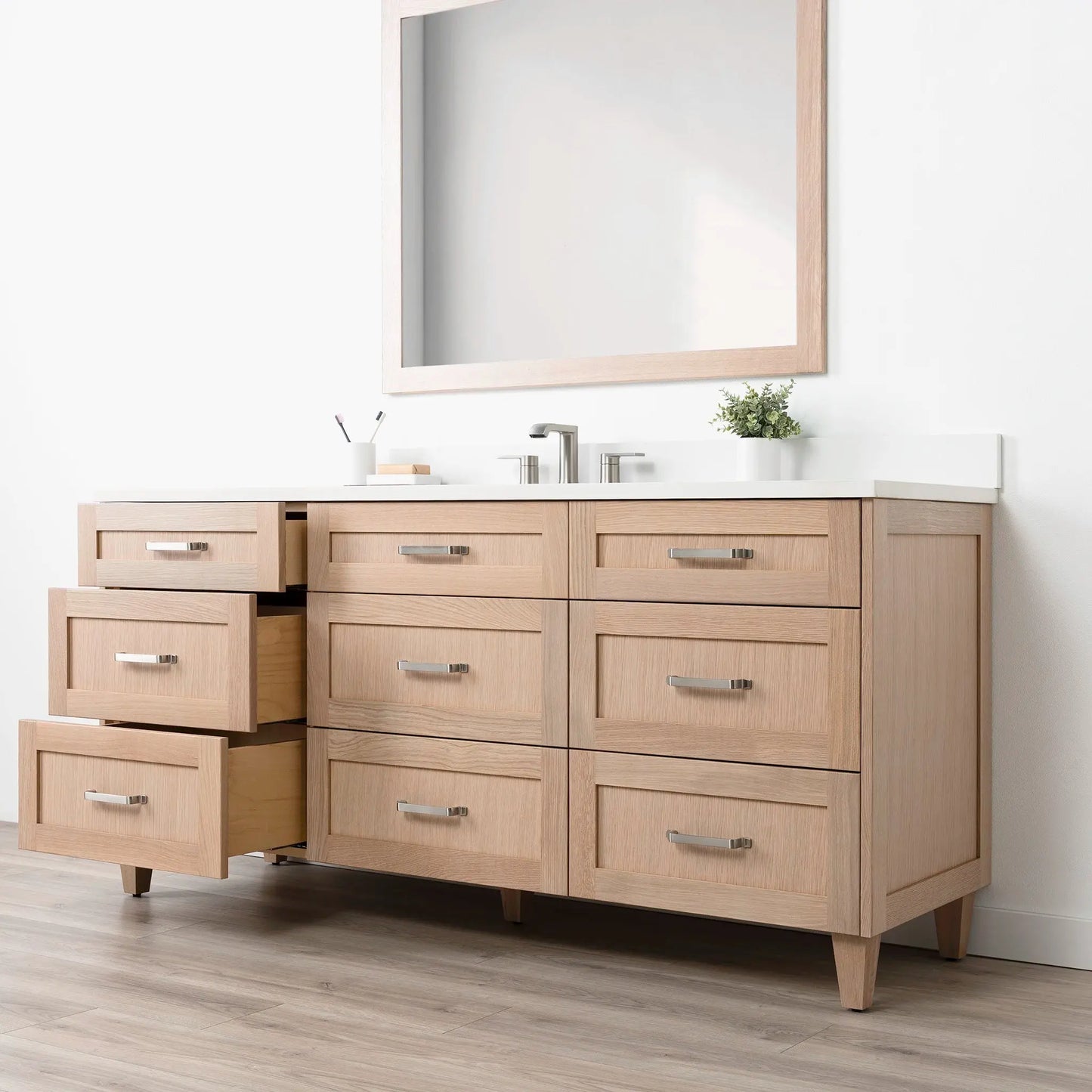 Bridgeport 72" White Oak Bathroom Vanity - All Drawers - Misc image 7