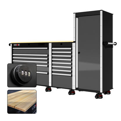 88 Series - 13 Drawers with Tall Locker - Silver Handles - Foot Casters - Furniture image 10
