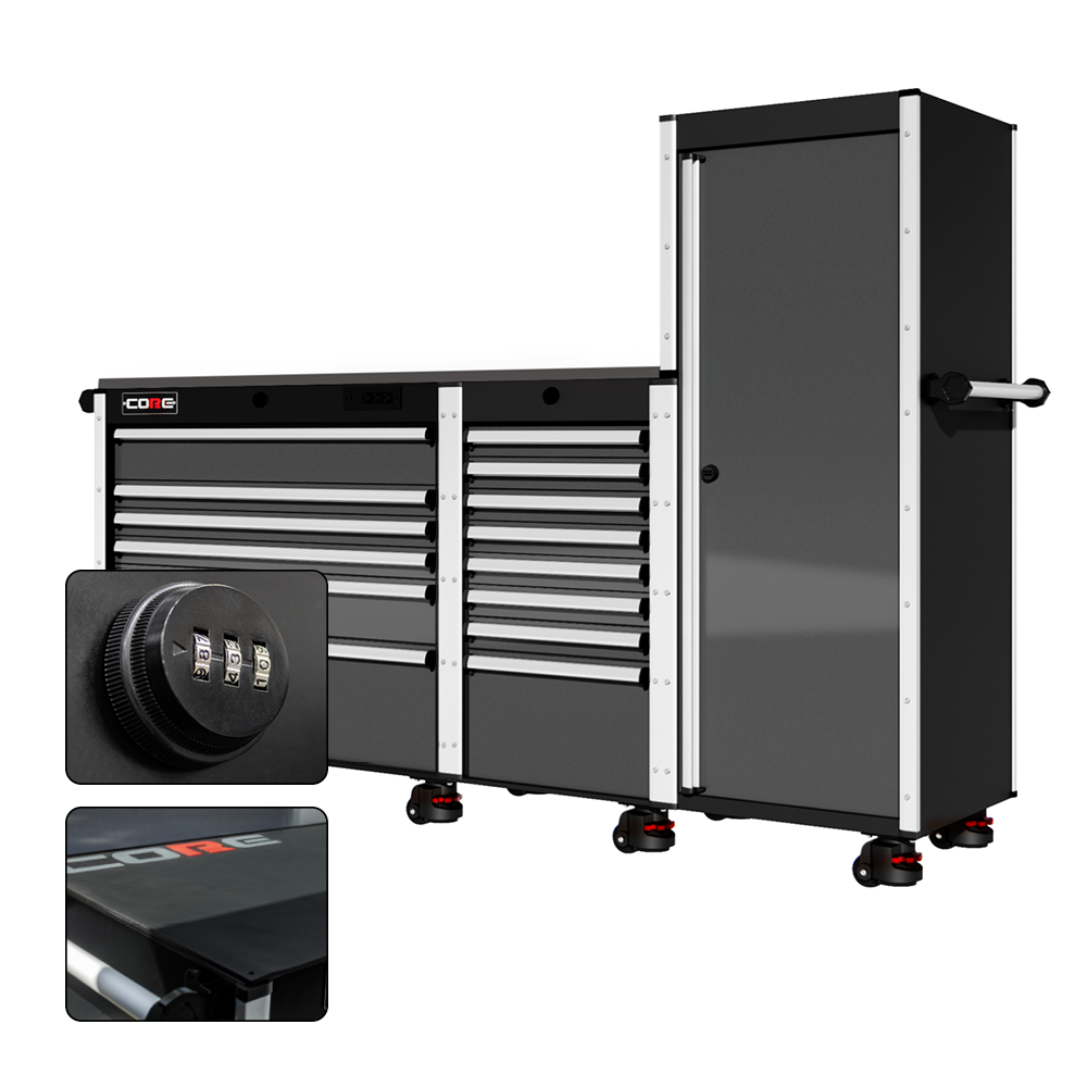 88 Series - 13 Drawers with Tall Locker - Silver Handles - Foot Casters - Furniture image 11