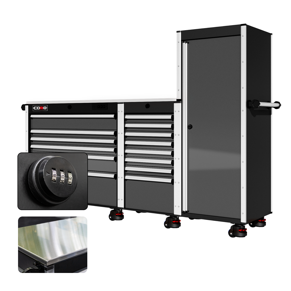 88 Series - 13 Drawers with Tall Locker - Silver Handles - Foot Casters - Furniture image 12