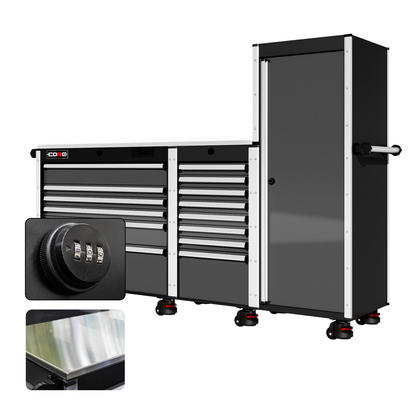 88 Series - 13 Drawers with Tall Locker - Silver Handles - Foot Casters - Furniture image 12