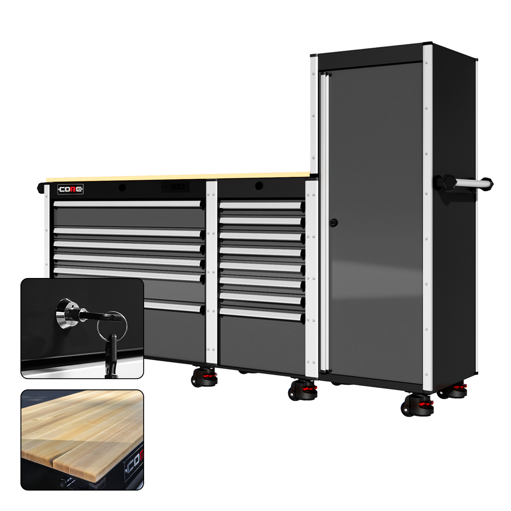 88 Series - 13 Drawers with Tall Locker - Silver Handles - Foot Casters - Furniture image 13