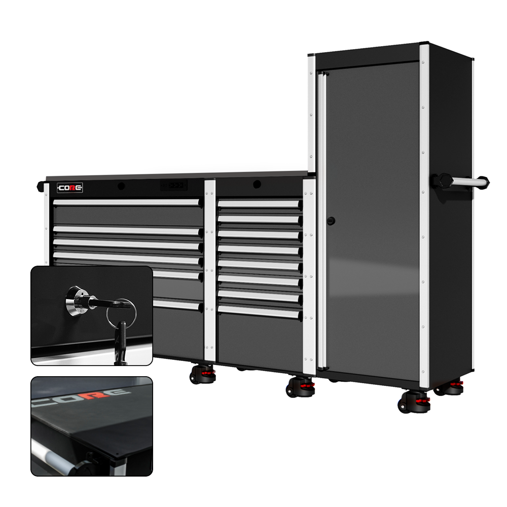 88 Series - 13 Drawers with Tall Locker - Silver Handles - Foot Casters - Furniture image 14