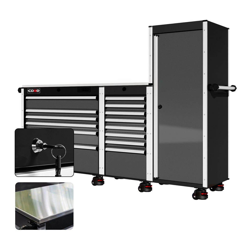 88 Series - 13 Drawers with Tall Locker - Silver Handles - Foot Casters - Furniture image 15