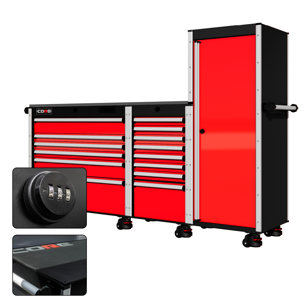 88 Series - 13 Drawers with Tall Locker - Silver Handles - Foot Casters - Furniture image 17
