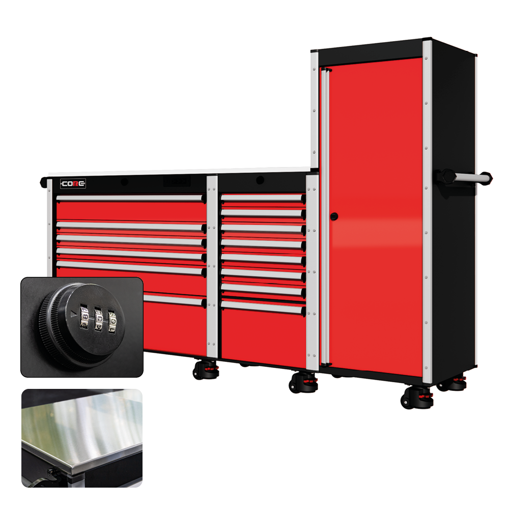 88 Series - 13 Drawers with Tall Locker - Silver Handles - Foot Casters - Furniture image 18