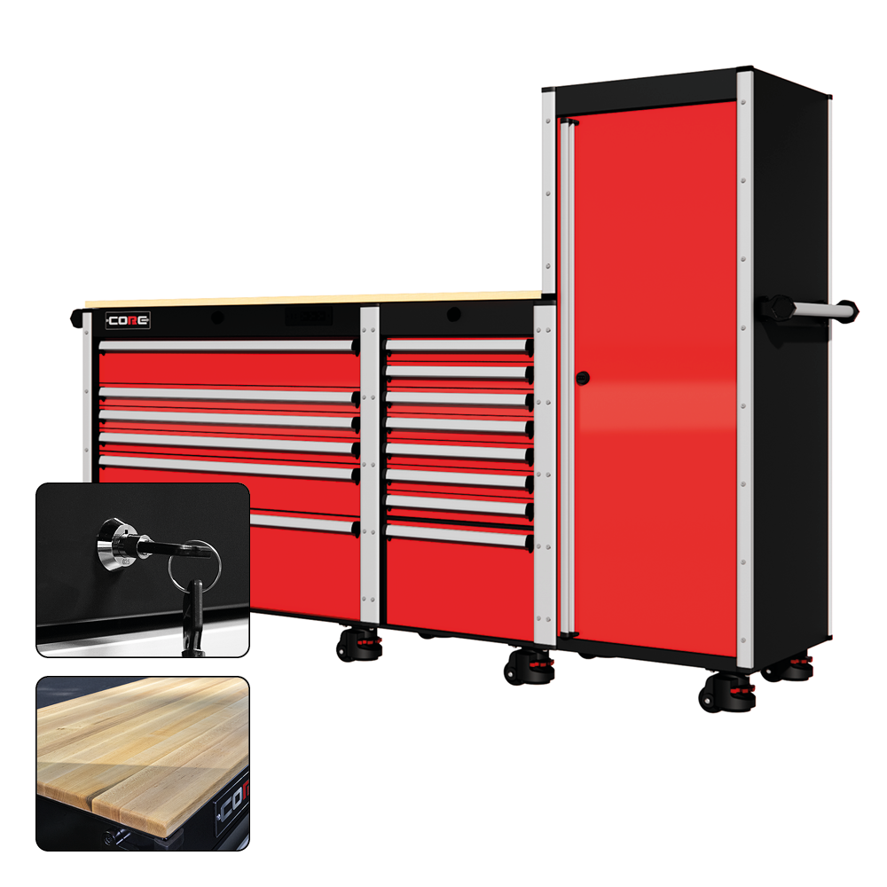 88 Series - 13 Drawers with Tall Locker - Silver Handles - Foot Casters - Furniture image 19
