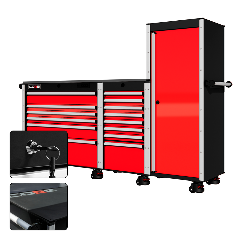 88 Series - 13 Drawers with Tall Locker - Silver Handles - Foot Casters - Furniture image 20