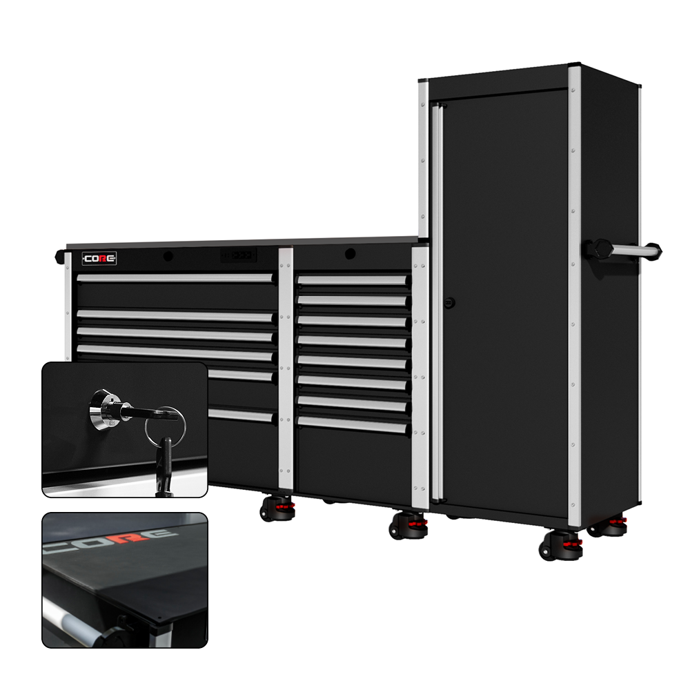 88 Series - 13 Drawers with Tall Locker - Silver Handles - Foot Casters - Furniture image 8