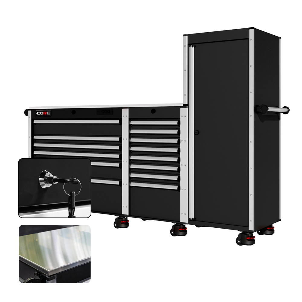 88 Series - 13 Drawers with Tall Locker - Silver Handles - Foot Casters - Furniture image 9