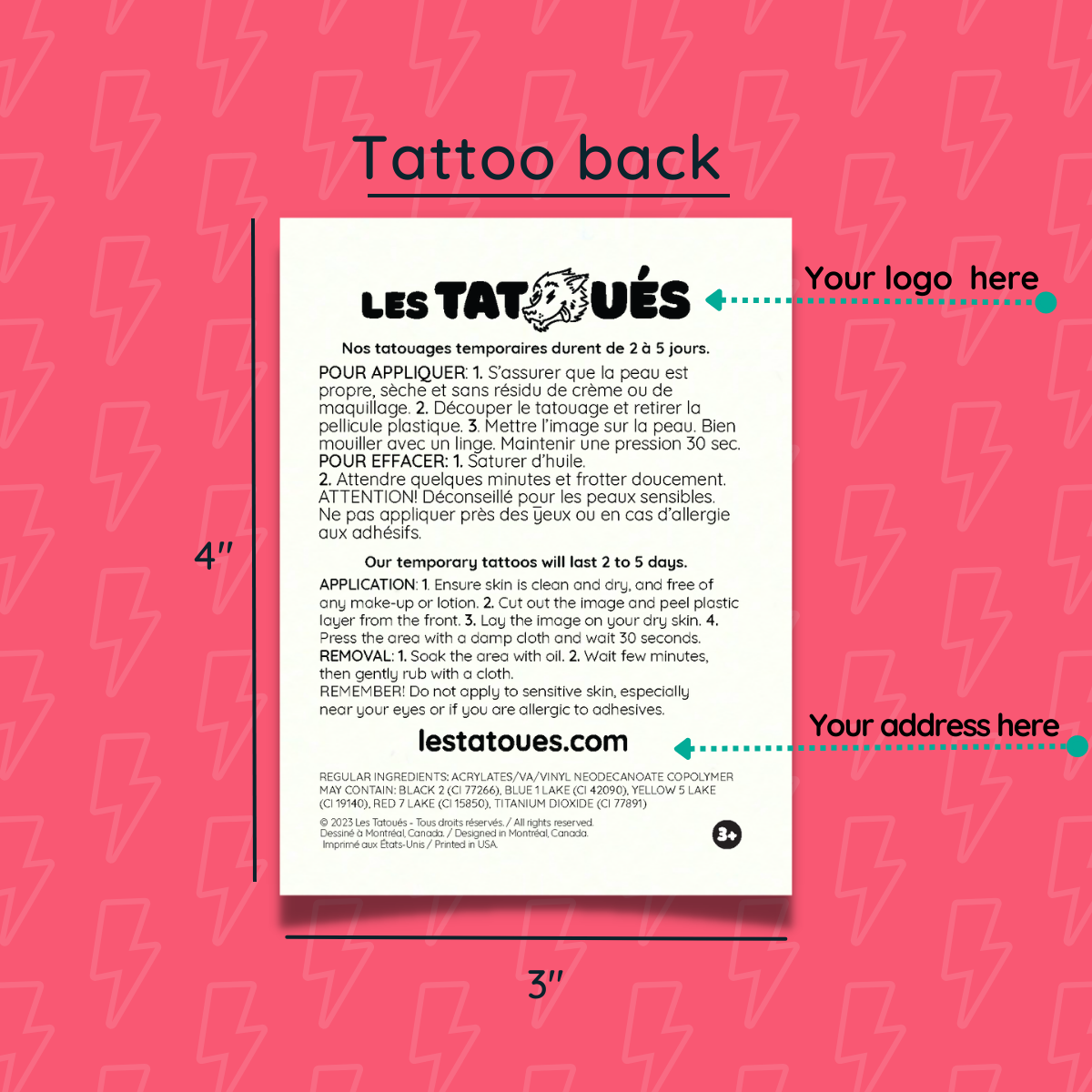 Tatouages personnalisés 3 X 4 po - Misc image 2