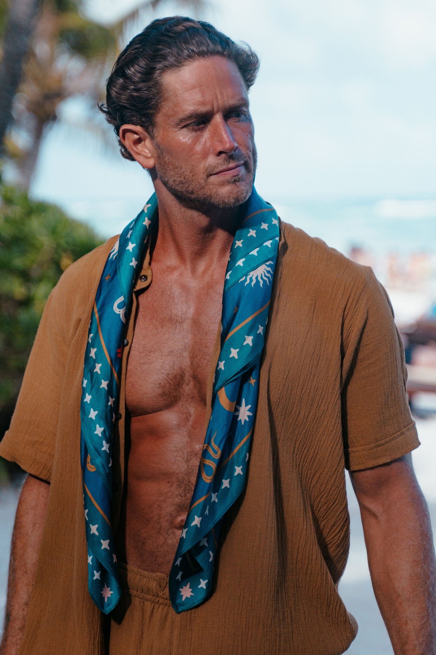 Men's Cotton Lounge Set – Mao Collar Shirt & Shorts - Misc image 3