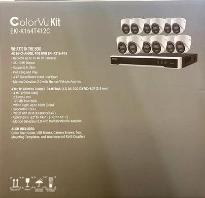 Hikvision EKI-K164T412C 16-Channel 8MP NVR with 4TB HDD & 12 ColorVu 4MP Night Vision Turret Cameras Kit - Kitchen & Dining image 5