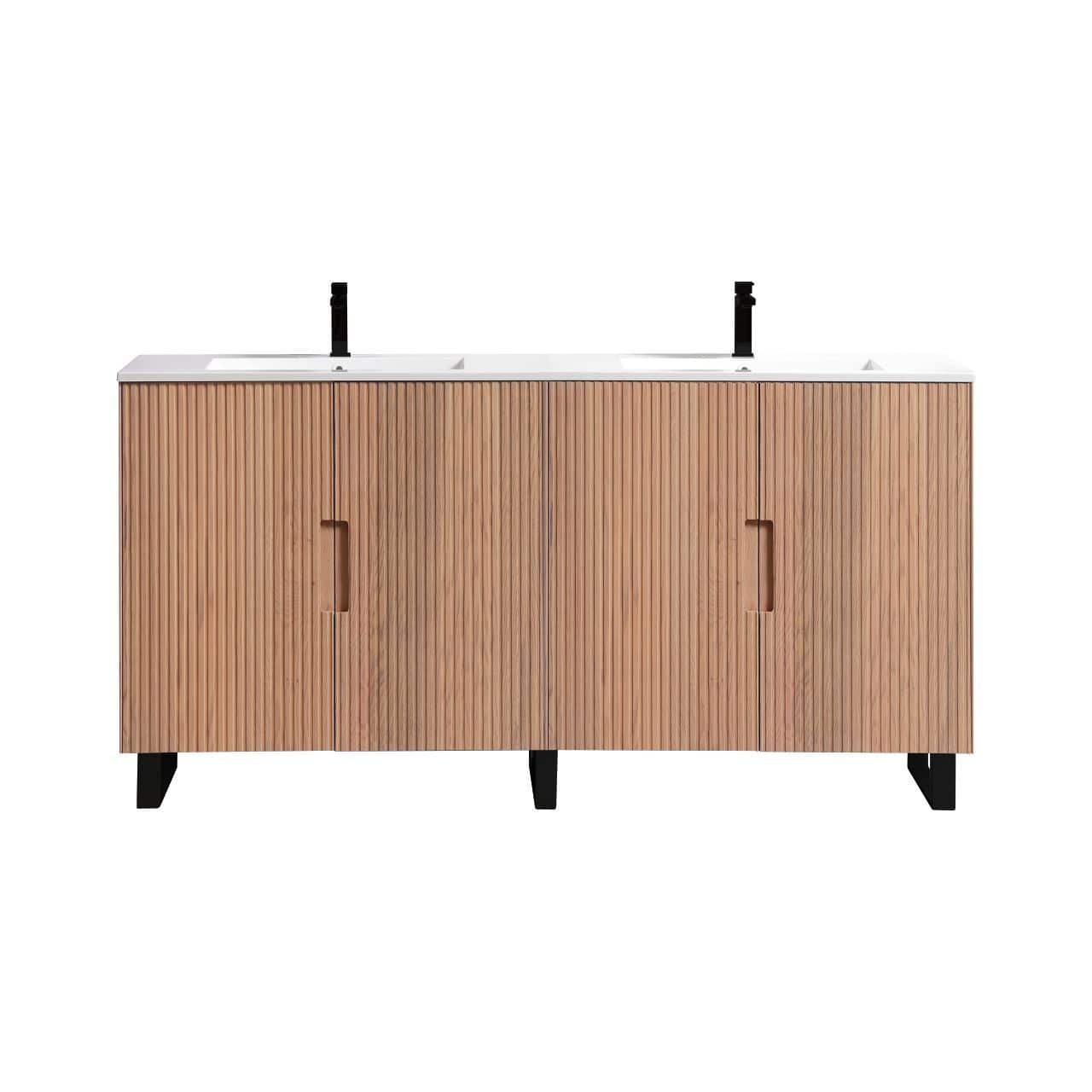 71.2” Fiore Double Sink Free Standing Bathroom Vanity w/ Matte Black Legs – Oakwood - Misc image 2