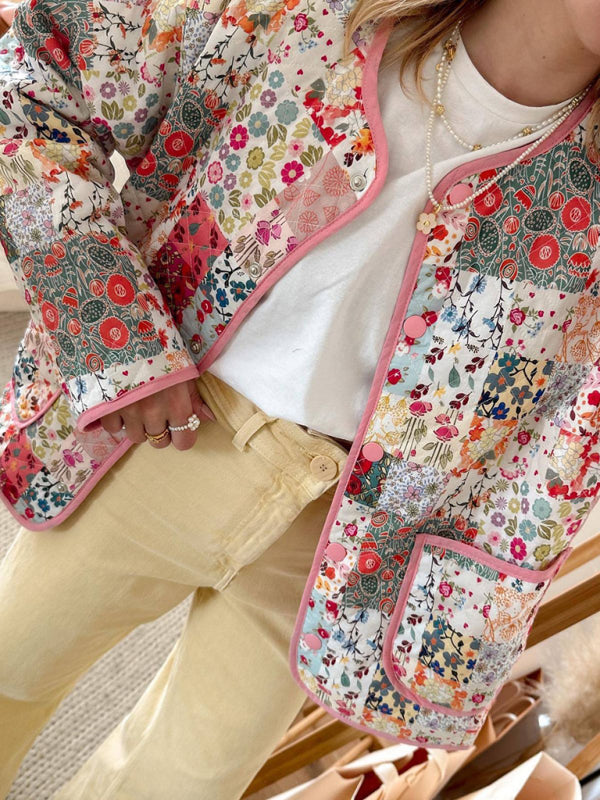 Floral Print Round Neck Thin Coat - Apparel image 3