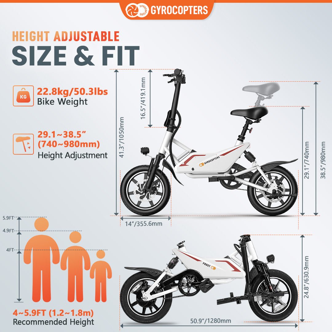 Gyrocopters Frost Electric Bike for Adults & Teens | UL2849 Safe Folding Ebike | 350W Brushless Motor | 14inch Tire Compact Bike | Speed upto 25 km/h (15.5 m/h) | 36V Battery | Long Range PAS up to 60 km (37 miles) | GPS tracker - Apparel image 3