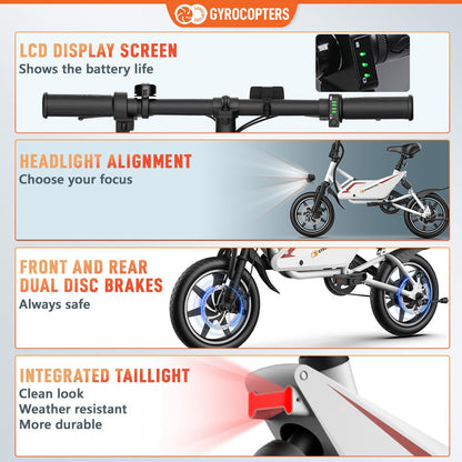 Gyrocopters Frost Electric Bike for Adults & Teens | UL2849 Safe Folding Ebike | 350W Brushless Motor | 14inch Tire Compact Bike | Speed upto 25 km/h (15.5 m/h) | 36V Battery | Long Range PAS up to 60 km (37 miles) | GPS tracker - Apparel image 5