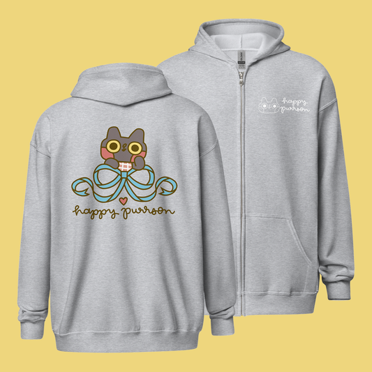 Happy Purrson Bow Cat Zip Hoodie - Apparel image 1