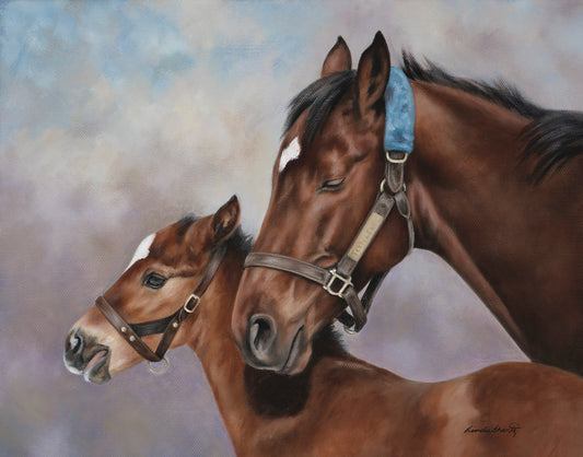 "Hush" Linda Shantz 14 x 18 bay mare and foal Canvas Print - Jewelry image 1
