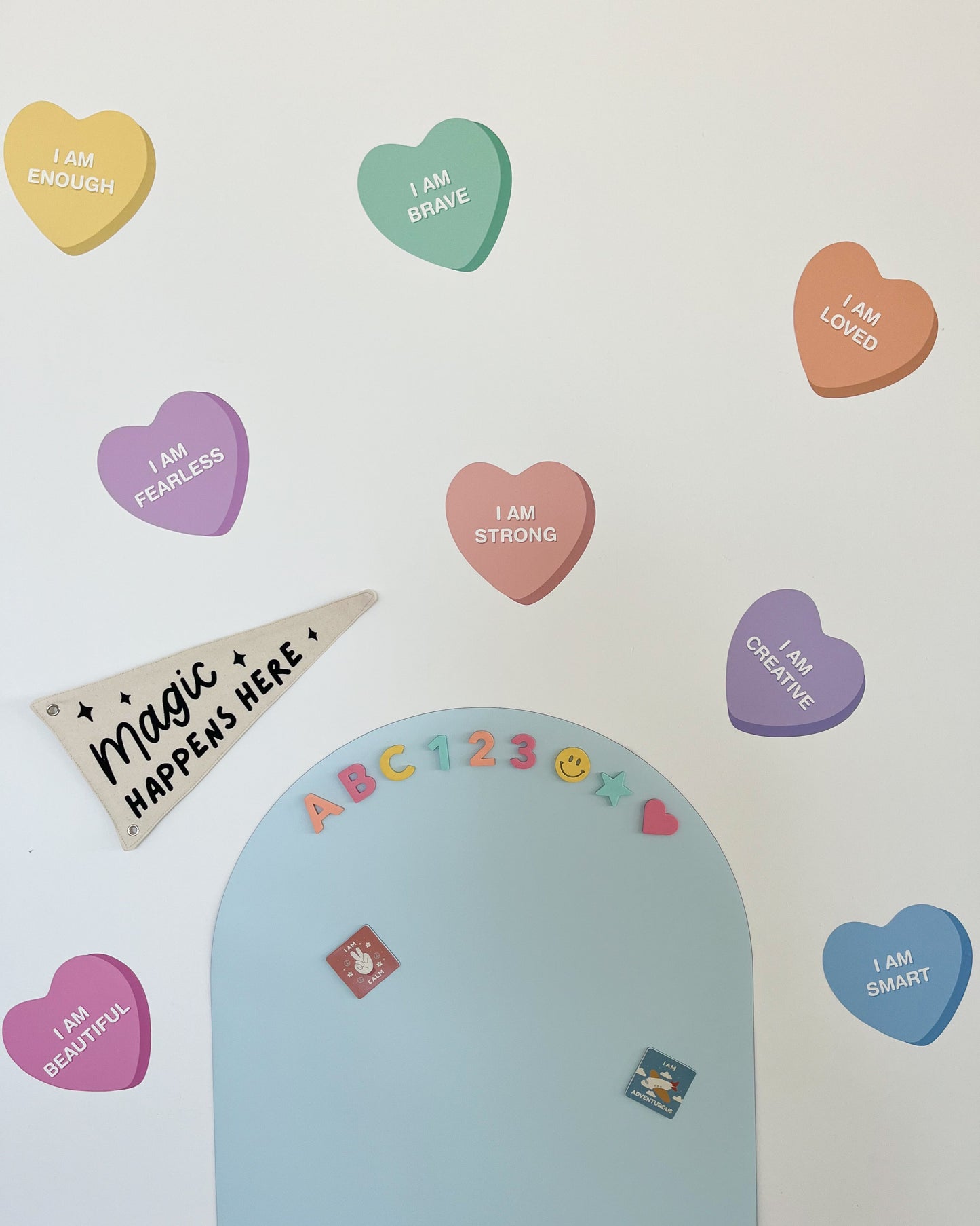 Peel & Stick Fabric Wall Stickers - Affirmation Candy Hearts (Bright) - Bedding image 6