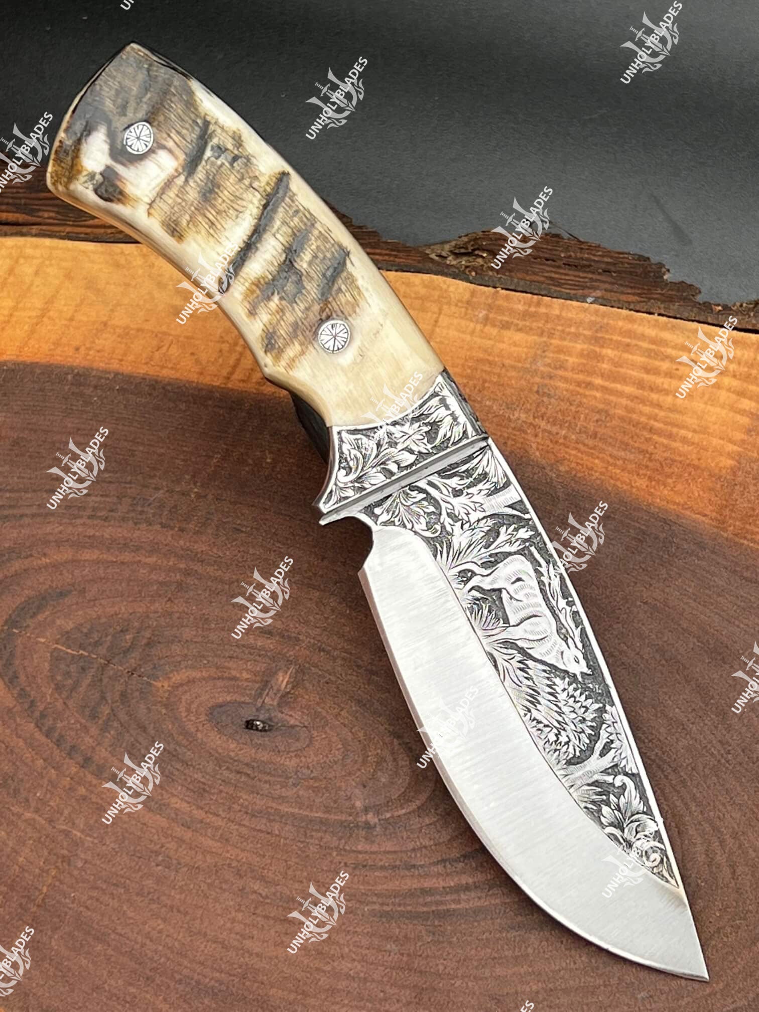 Custom Hand Engraved Knife With Ram Horn Handle - Kitchen & Dining image 3