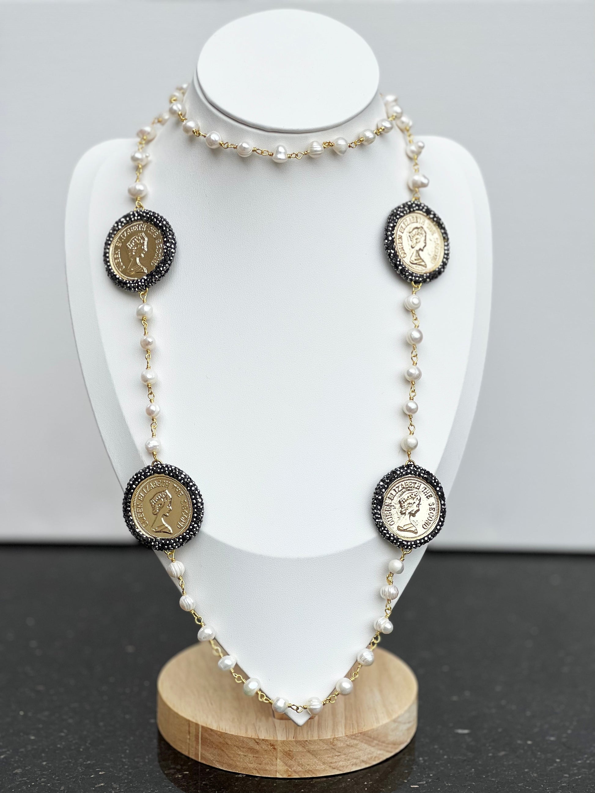Turkish Golden Shores Necklace: Handcrafted Mother of Pearls and Gilded Coins - Accessories image 1