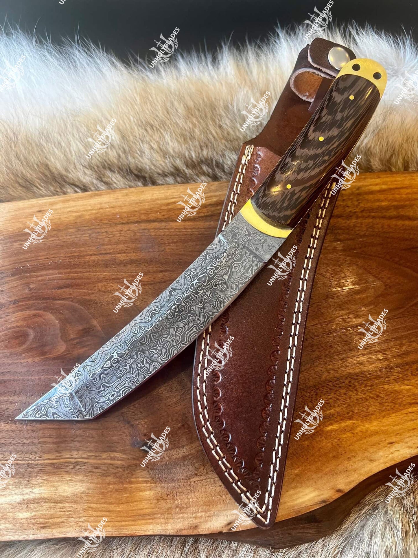 Damascus Steel Tanto Knife With Raindrop Pattern - Apparel image 2