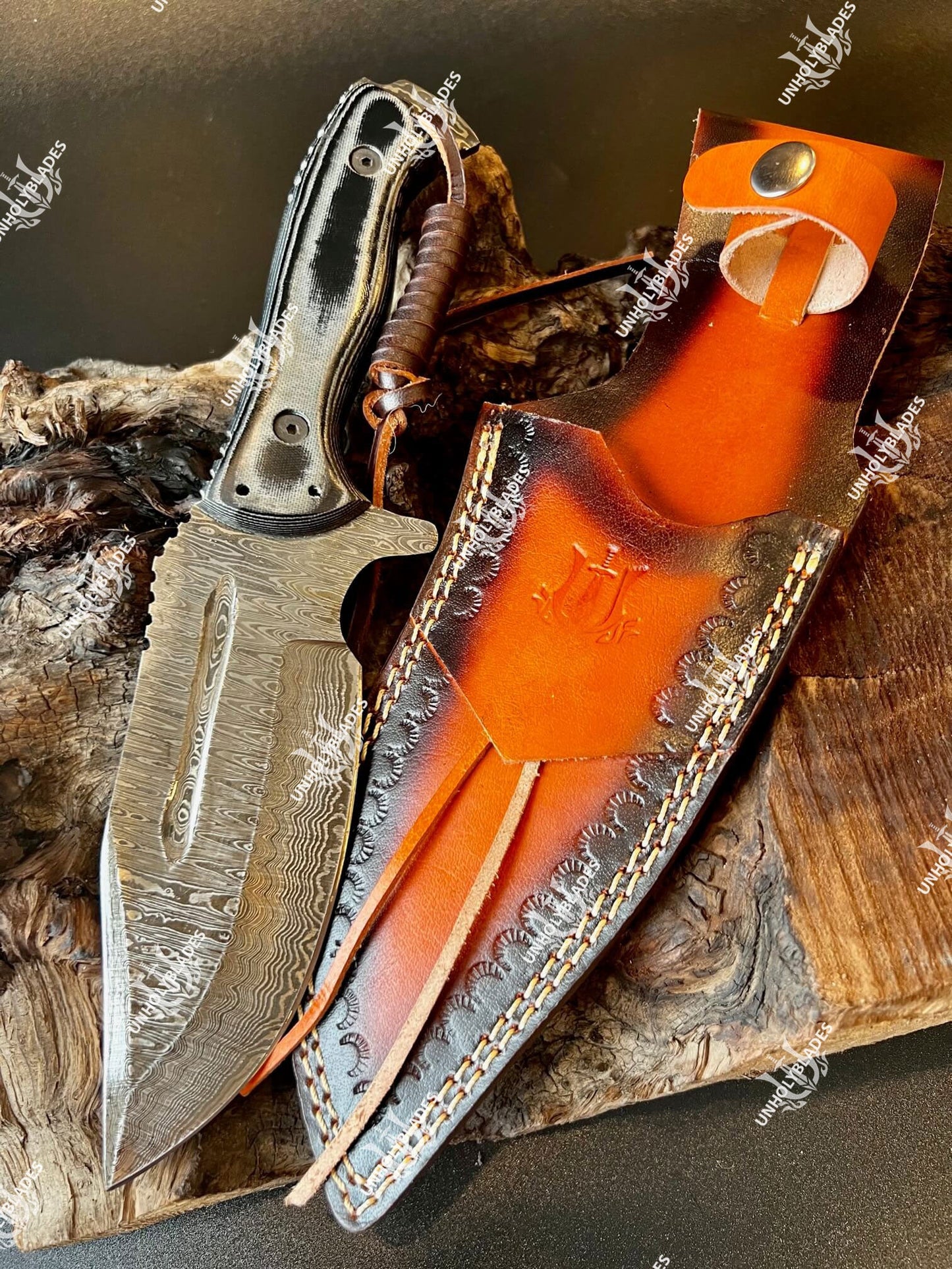 Hunting Damascus Knife With Gray Micarta Handle - Apparel image 4