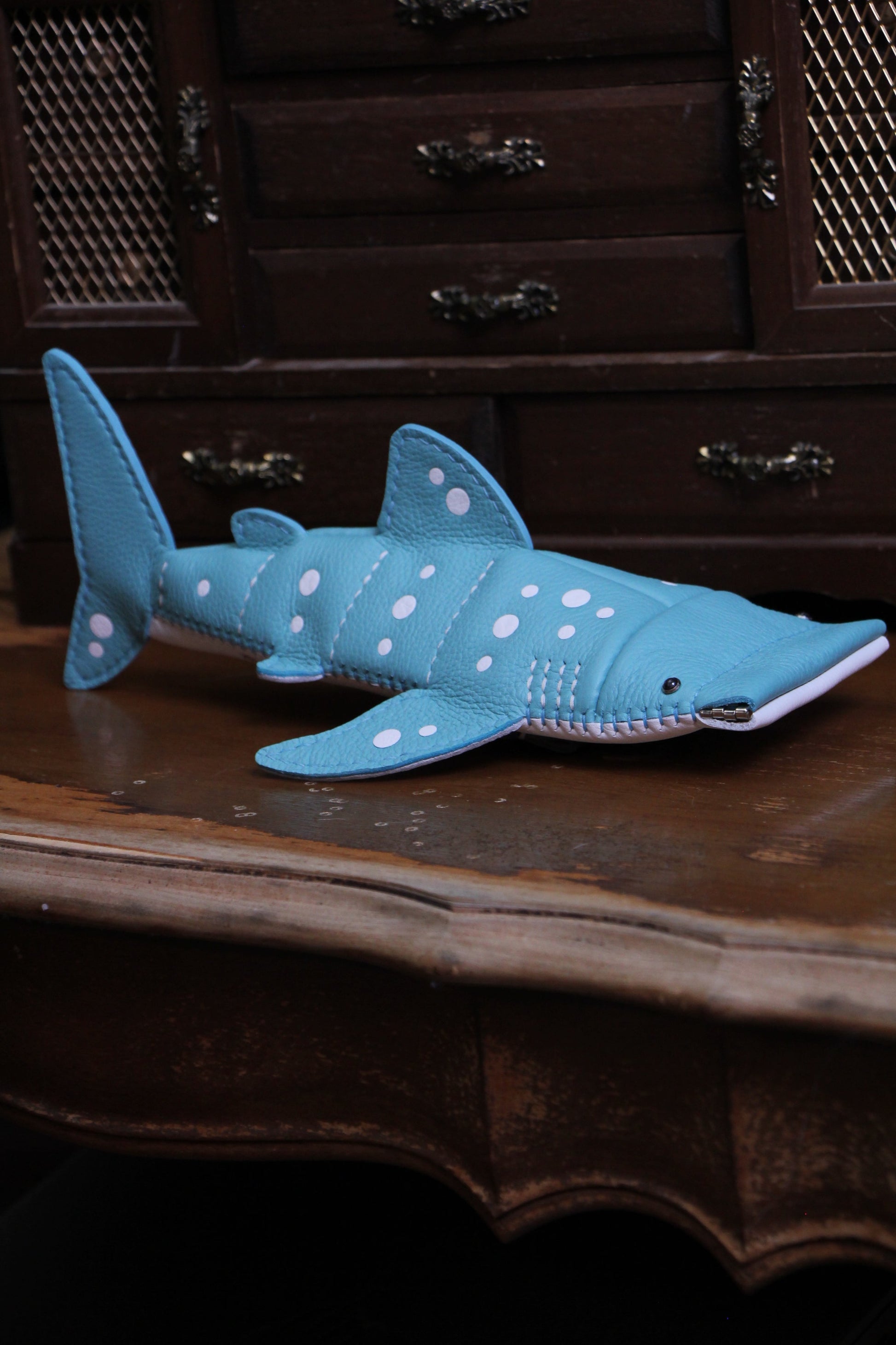 Handmade Leather Whale Shark Pencil Case / Crossbody Bag | Made-to-order 4-8 weeks lead time to ship from Canada - Accessories image 18