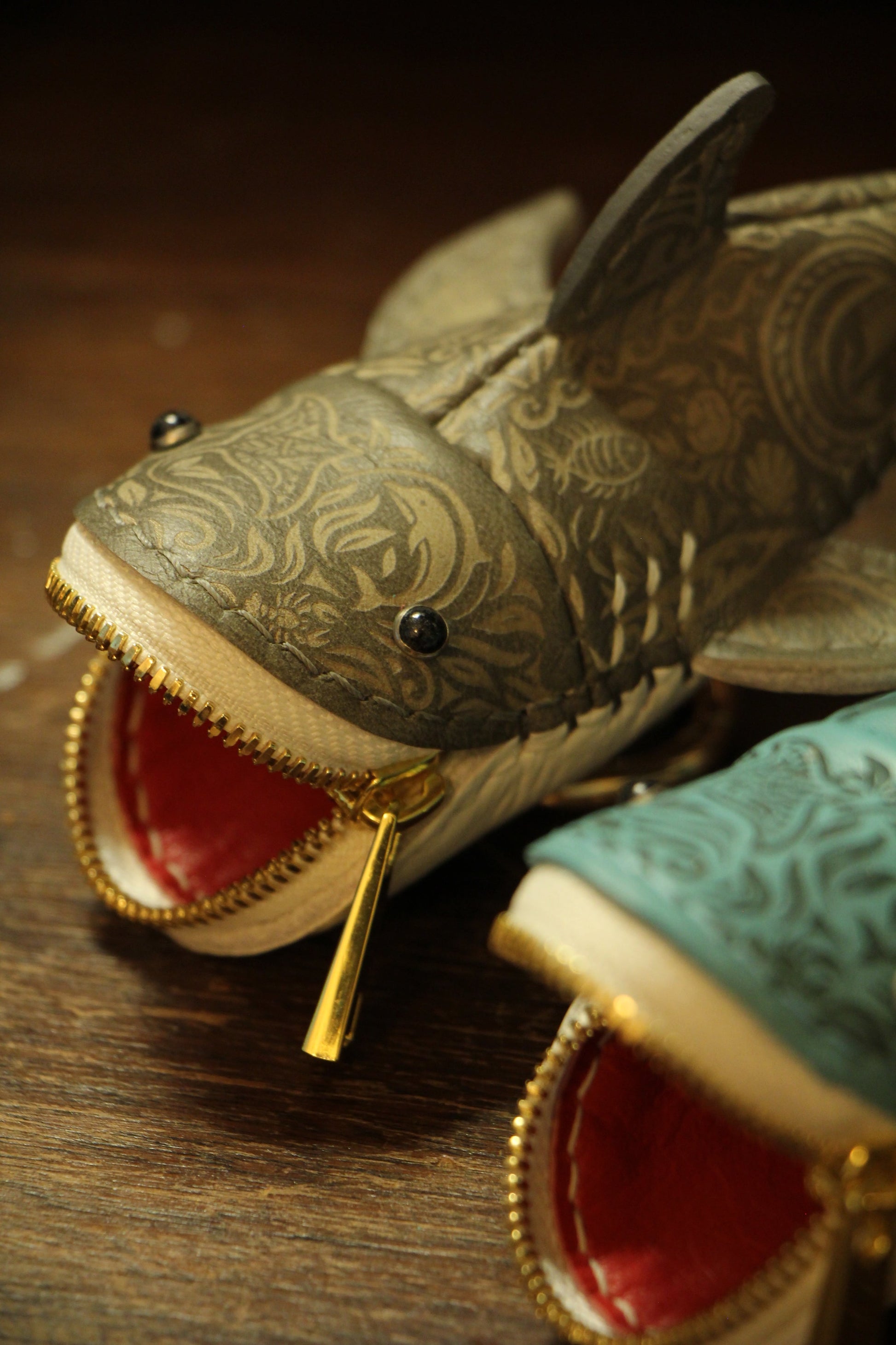 Handmade Tattooed Leather Shark Coin Purse | Made-to-order 4-8 weeks lead time to ship from Canada - Accessories image 3