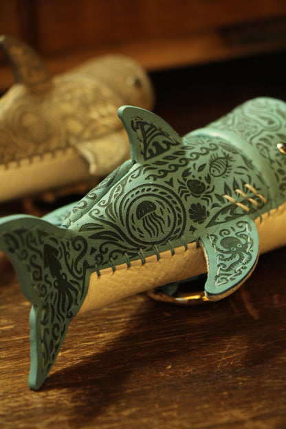 Handmade Tattooed Leather Shark Coin Purse | Made-to-order 4-8 weeks lead time to ship from Canada - Accessories image 4