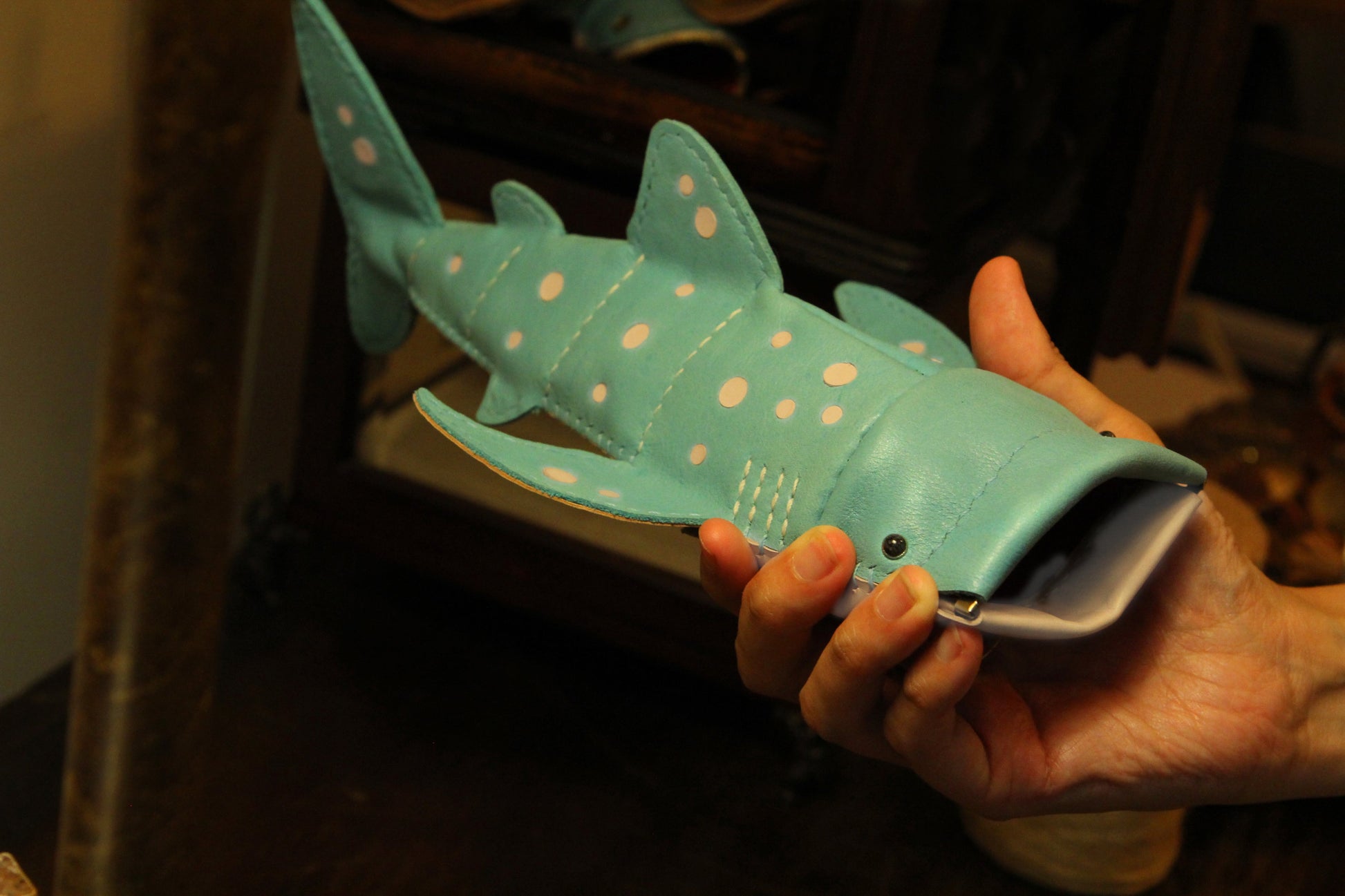 Handmade Leather Whale Shark Pencil Case / Crossbody Bag | Made-to-order 4-8 weeks lead time to ship from Canada - Accessories image 17
