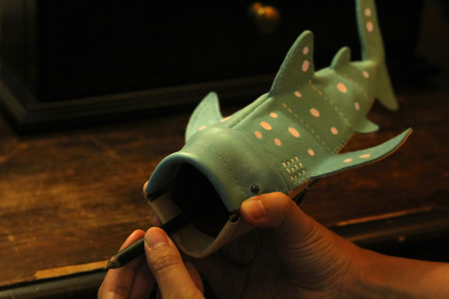 Handmade Leather Whale Shark Pencil Case / Crossbody Bag | Made-to-order 4-8 weeks lead time to ship from Canada - Accessories image 12