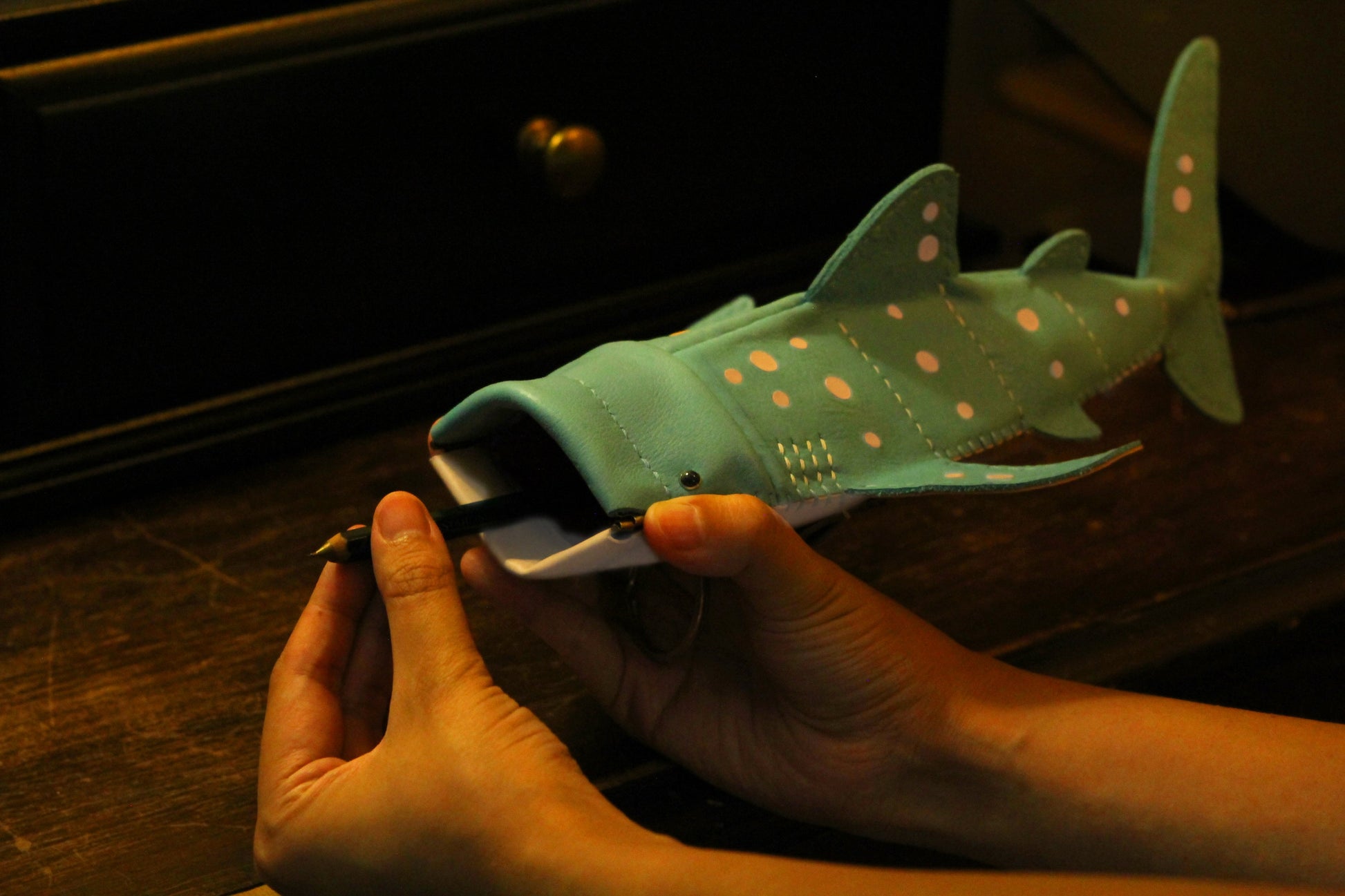 Handmade Leather Whale Shark Pencil Case / Crossbody Bag | Made-to-order 4-8 weeks lead time to ship from Canada - Accessories image 11