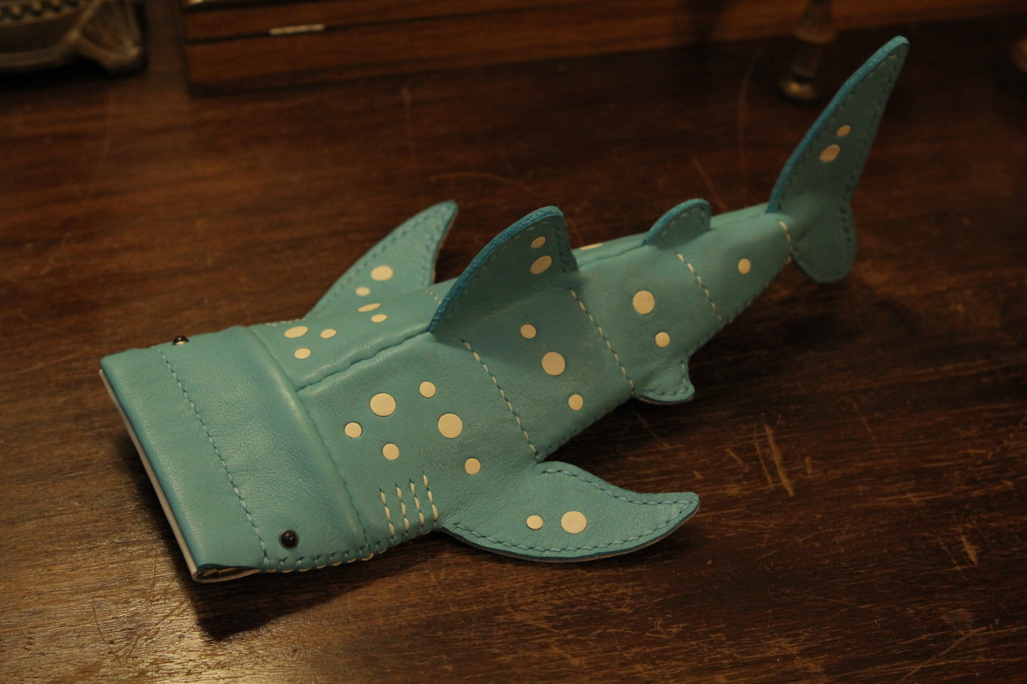 Handmade Leather Whale Shark Pencil Case / Crossbody Bag | Made-to-order 4-8 weeks lead time to ship from Canada - Accessories image 8