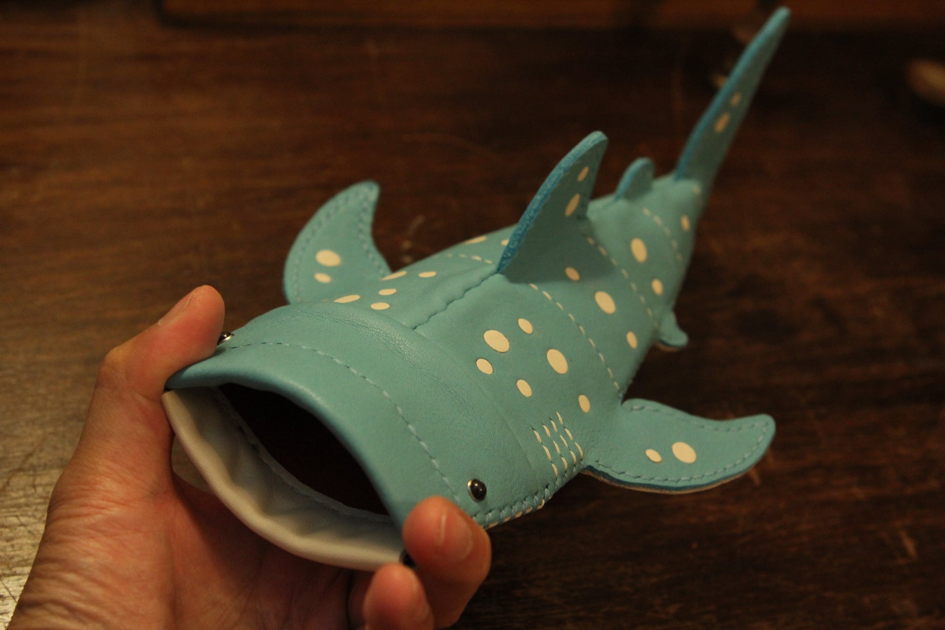 Handmade Leather Whale Shark Pencil Case / Crossbody Bag | Made-to-order 4-8 weeks lead time to ship from Canada - Accessories image 7