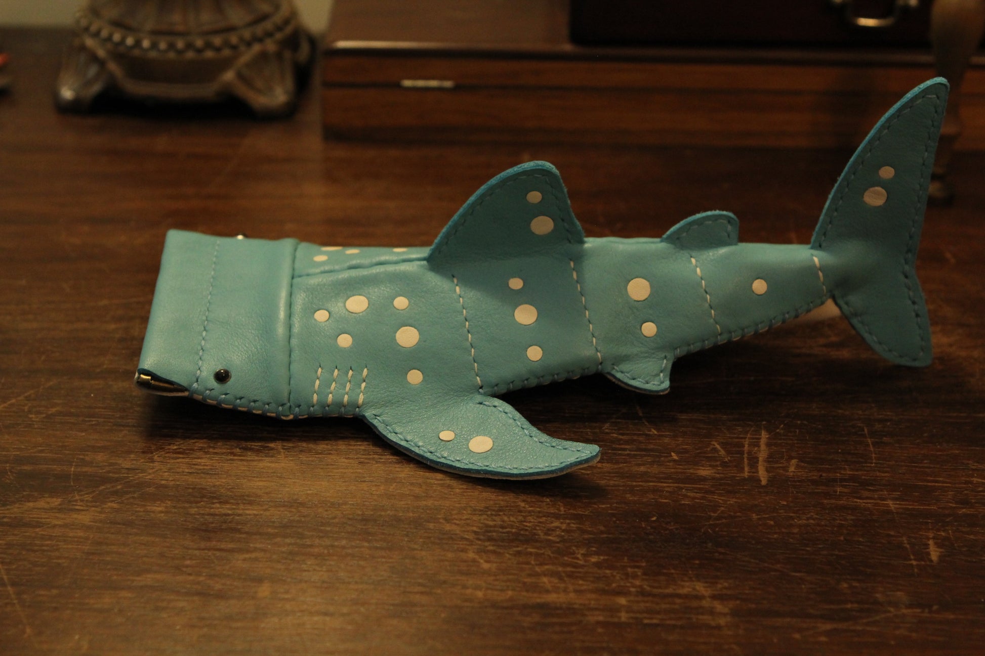 Handmade Leather Whale Shark Pencil Case / Crossbody Bag | Made-to-order 4-8 weeks lead time to ship from Canada - Accessories image 6