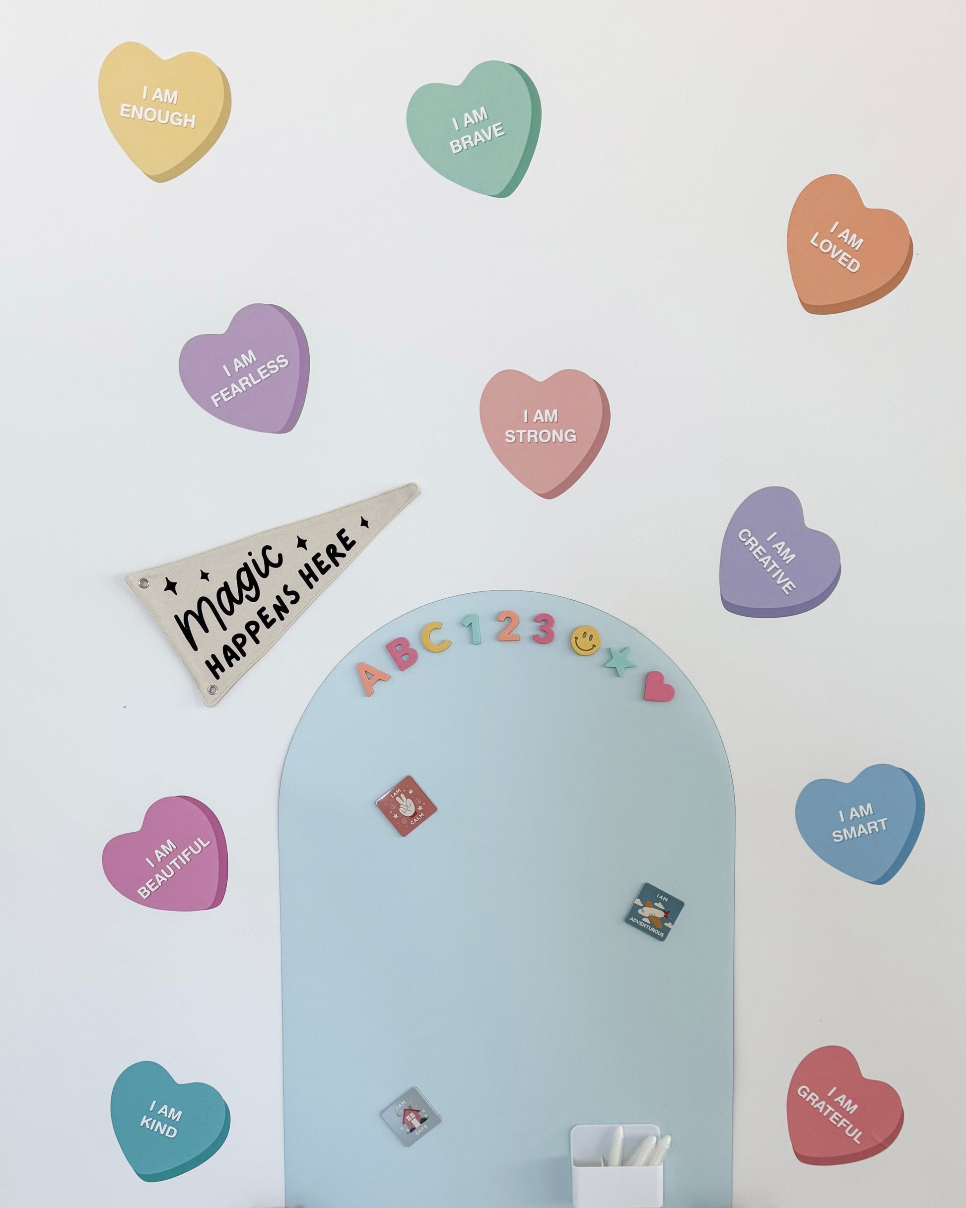 Peel & Stick Fabric Wall Stickers - Affirmation Candy Hearts (Bright) - Bedding image 2