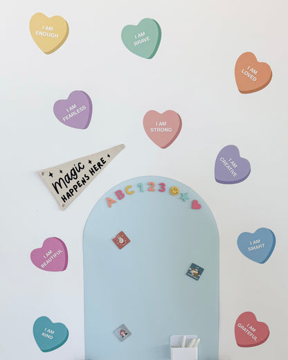 Peel & Stick Fabric Wall Stickers - Affirmation Candy Hearts (Bright) - Bedding image 2
