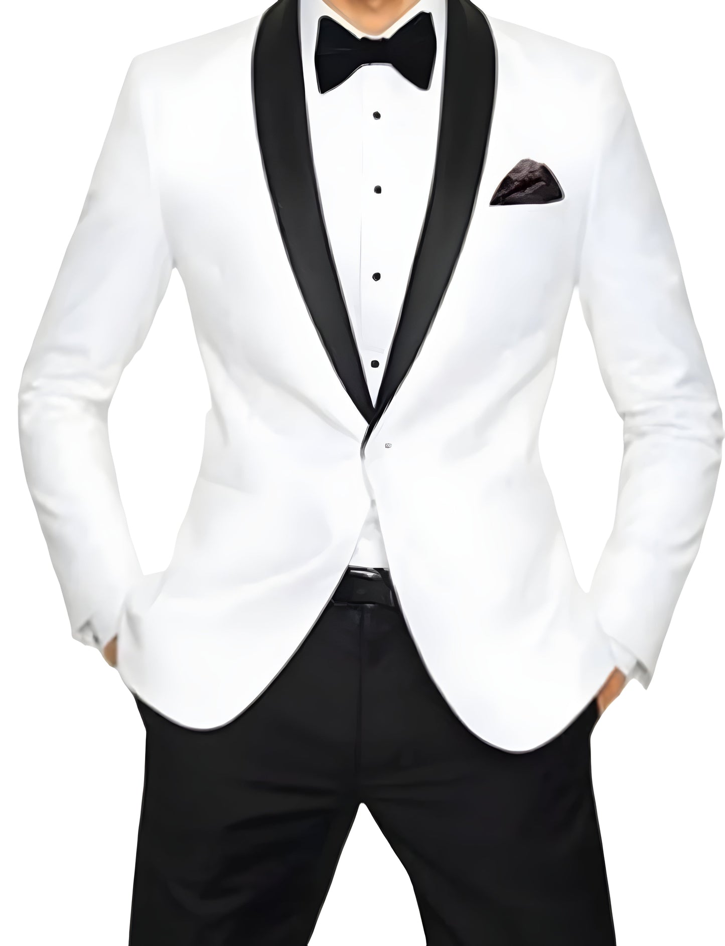 Ivory White Tuxedo With Black Shawl Lapel - Apparel image 1
