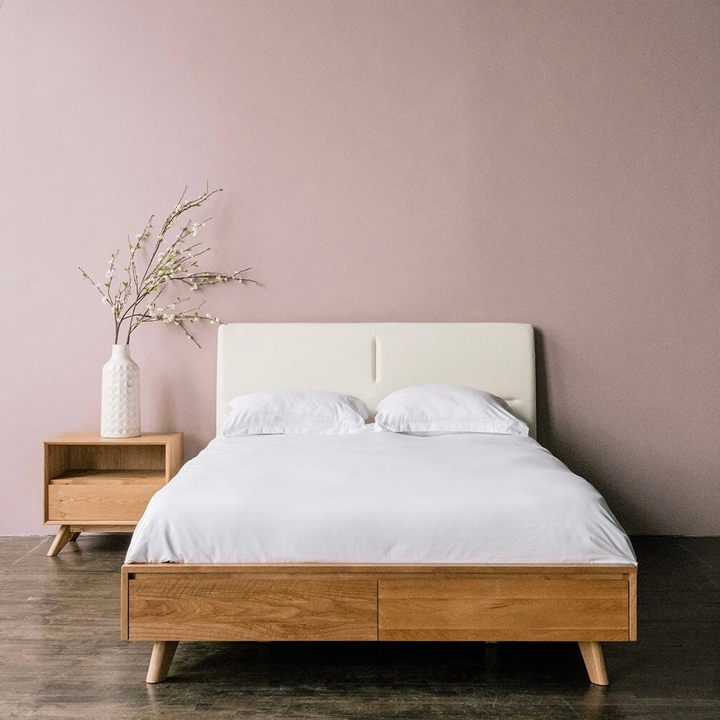 Mattia - Leather White Oak Bed - Furniture image 1