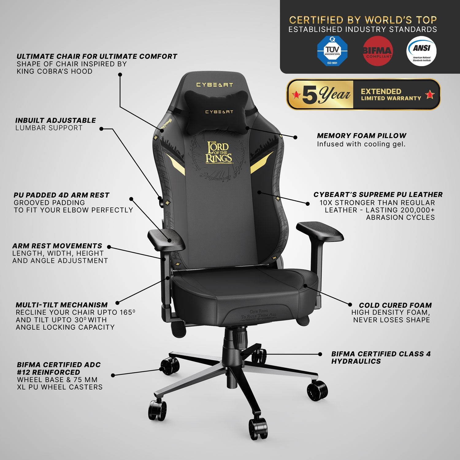 Lord of the Rings (Black Edition) Gaming Chair - Furniture image 14