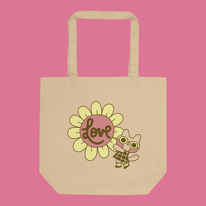 Flower Cat Love Cursive Organic Cotton Tote Bag - Accessories image 1