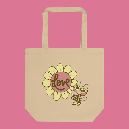Flower Cat Love Cursive Organic Cotton Tote Bag - Accessories image 1