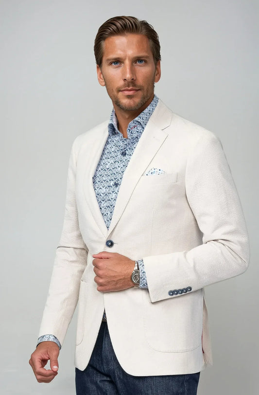 Meridian Beige Seersucker Stretch Suit - Misc image 1