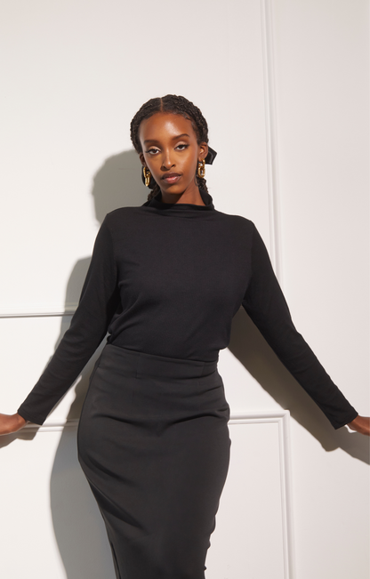 Classic Mock Neck Long Sleeve - Black - Furniture image 2