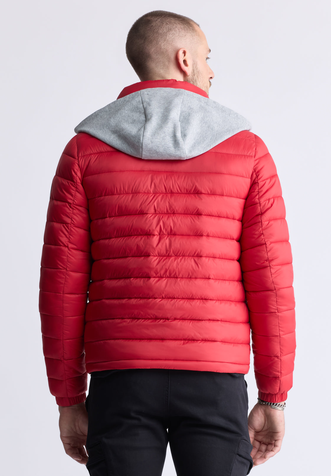 Chad Men’s Quilted Puffer Zip-Up Jacket with Contrasting Hoodie, Red - OBMOE002 - Misc image 3