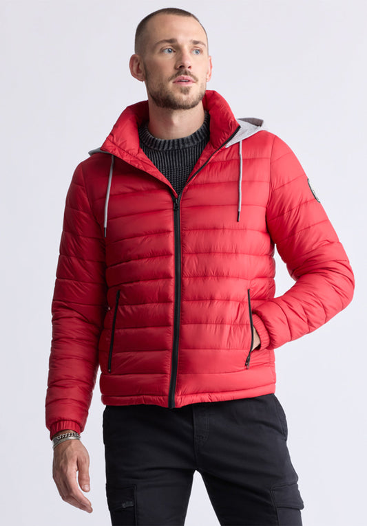 Chad Men’s Quilted Puffer Zip-Up Jacket with Contrasting Hoodie, Red - OBMOE002 - Misc image 1