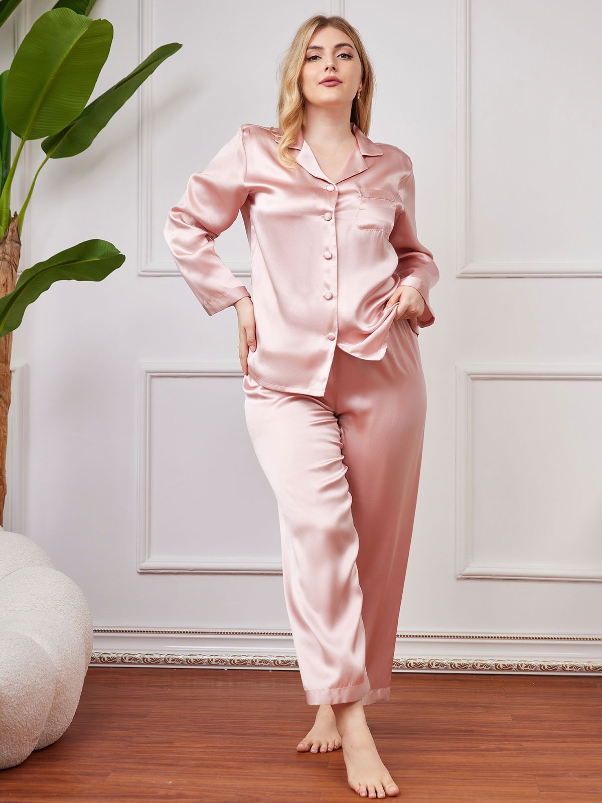 Plus Size Pure Silk Button-Up Women’s Pajamas - Misc image 10