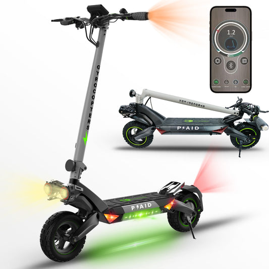 Gyrocopters Plaid Off Road Electric Scooter, 10” Tires, Speed Upto 42kmph/45kmph Long Range Upto 35Km/60km, Max Power 1000W Brushless Motor, Headlight, 360° Deck Light, Foldable Escooter, with App - Kitchen & Dining image 1